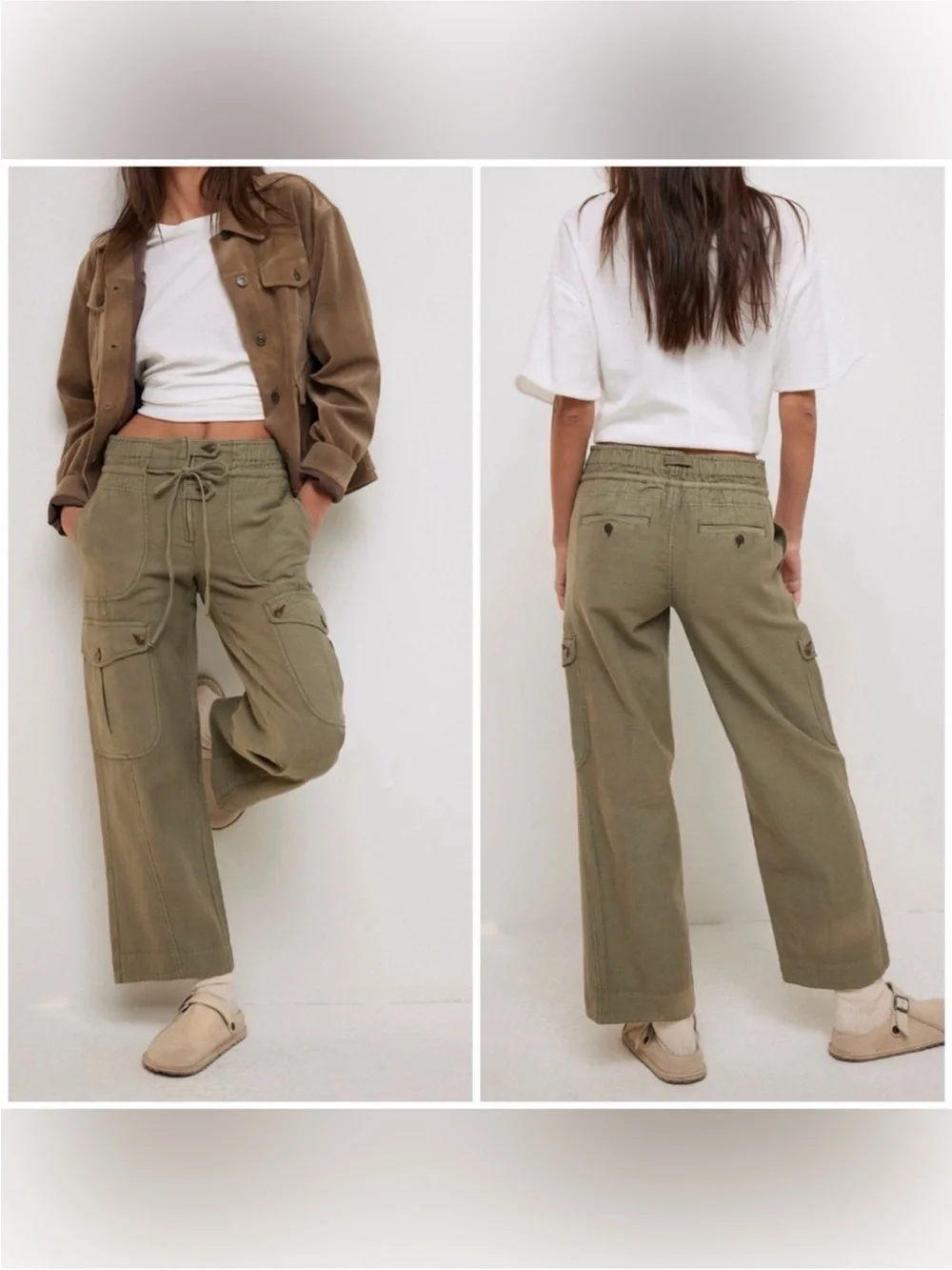 NWOT Free People We The Free Park Ave Pull-On Cargo Pants - adventurer green - L